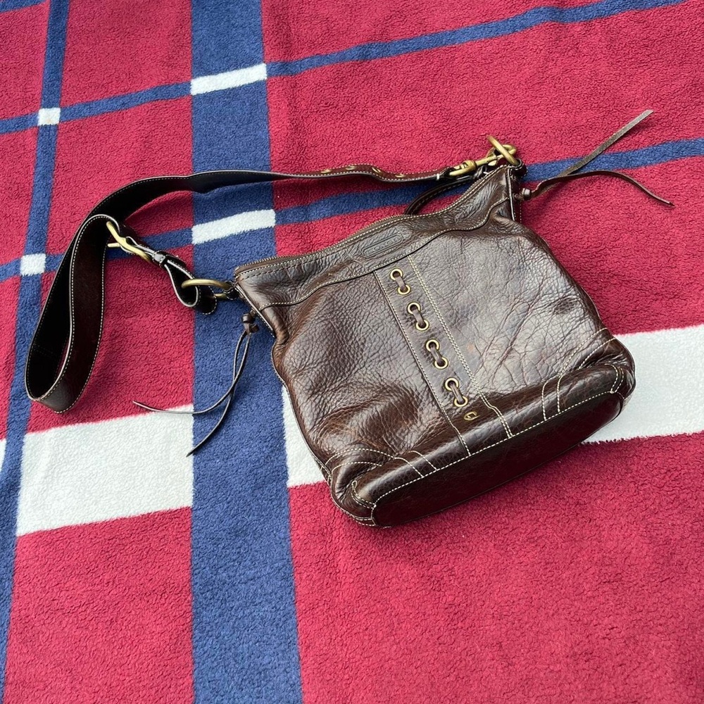 Vintage Coach Chelsea Laced brown Duffle Pebble Leather shoulder bag crossbody
